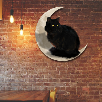 Discover Black Cat On The Moon Hanging Metal sign QNK1012MSd