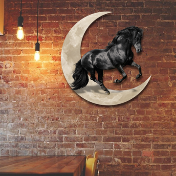 Discover Friesian Horse And Moon Hanging Metal Sign