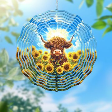 Discover Sunflowers Highland Cow Wind Spinner