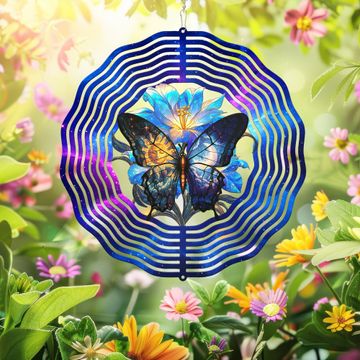 Discover Celestial Butterfly and Blue Lily Flower, Hippie Wind Spinner