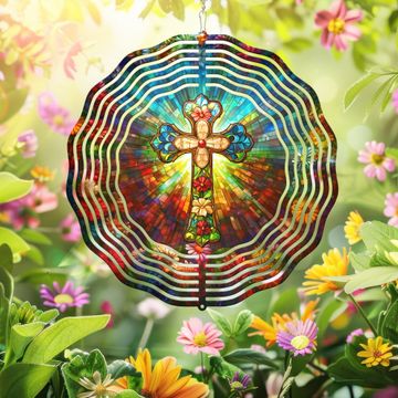 Discover Christian Cross with Flowers Wind Spinner