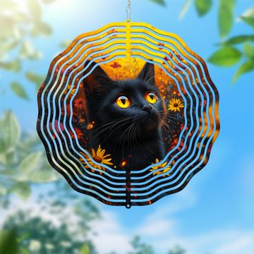 Discover Black Cat In Flower Garden Wind Spinner