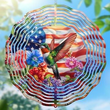 Discover Hummingbird Flower With USA Flag Wind Spinner