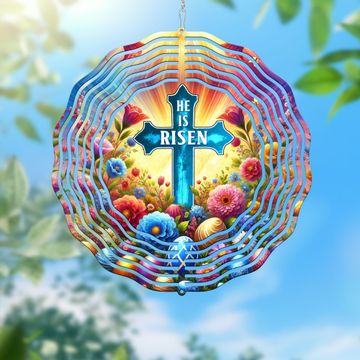Discover He is Risen Christian Cross Easter Day Wind Spinner