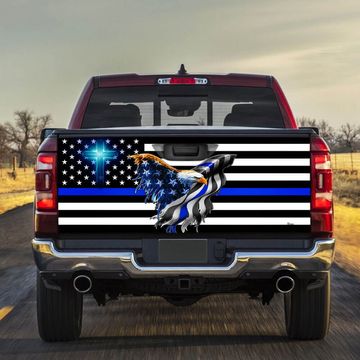 Discover The Thin Blue Line. Police. Law Enforcement American Eagle Truck Tailgate Decal Sticker Wrap THB3482TDv1