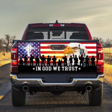 Discover In God We Trust Christian Cross Veterans Day American Eagle Truck Tailgate Decal Wrap