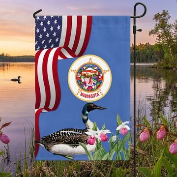 Discover Minnesota State Lady's Slipper Flower and Loon Flag MLN1141Fv42 3-Day Shipping