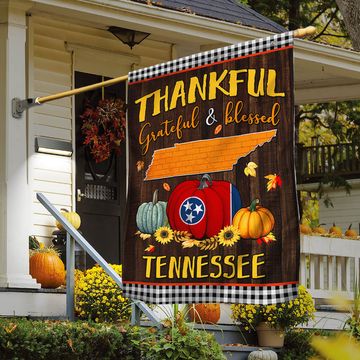 Discover Tennessee State Fall Flag Thanksgiving Thankful Grateful And Blessed TQN446Fv4