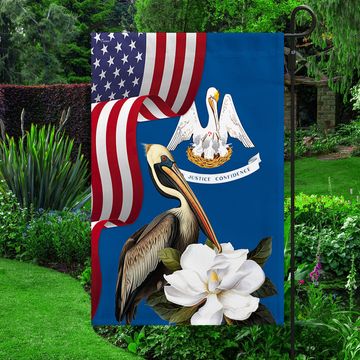 Discover Louisiana Brown Pelican Bird and Magnolia Flower Flag MLN1141Fv14 3-Day Shipping
