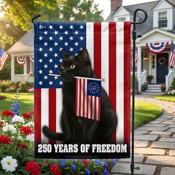 Discover 250 Years of Freedom Flag, Patriotic Black Cat American Flag