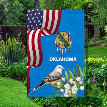 Discover Oklahoma State Scissor-tailed Flycatcher Bird and  Mistletoe Flower Flag MLN1141Fv37