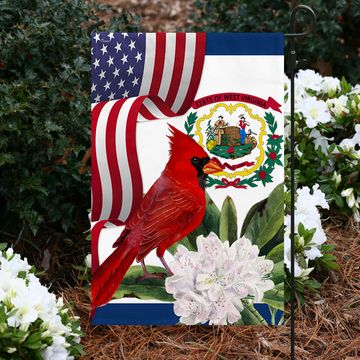 Discover West Virginia Cardinal and Rhododendron Flower Flag MLN1141Fv3 3-Day Shipping