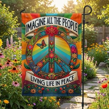 Discover Peace Sign Hippie Flag Imagine All The People Living Life In Peace Flag