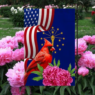 Discover Indiana State Cardinal and Peony Flower Flag MLN1141Fv12