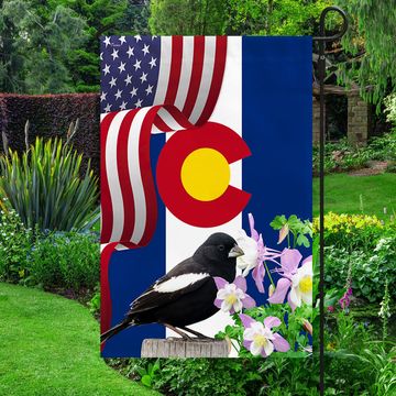 Discover Colorado State Lark Bunting Bird and Columbine Flower Flag MLN1141Fv45
