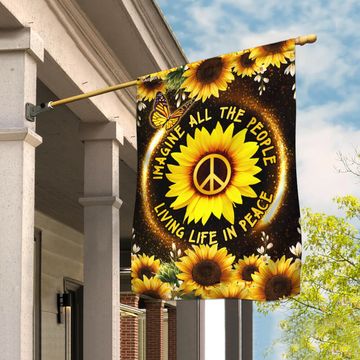Discover Woodstock Flag, Hippie Sunflower. Imagine All The People Living Life In Peace Flag 3-Day Shipping