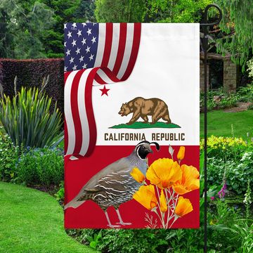 Discover California State California Quail Bird and Golden Poppy Flower Flag MLN1141Fv49