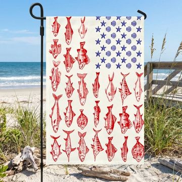 Discover Fish & Sea Shells American Flag – Nautical Independence Day Decor 3-Day Shipping