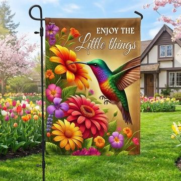 Discover Spring Enjoy the Little Things Flag with Hummingbird Design for Outdoor Home Decor
