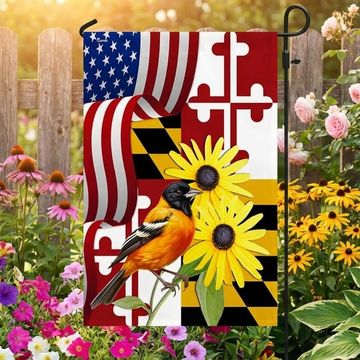 Discover Maryland Black-eyed Susan Flower and Baltimore Oriole Bird Flag MLN1141Fv2 3-Day Shipping