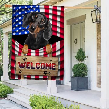 Discover Dachshund Dog Welcome American Flag TQN1135Fv3