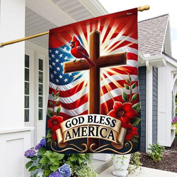 Discover Cardinal Christian Cross God Bless America Flag