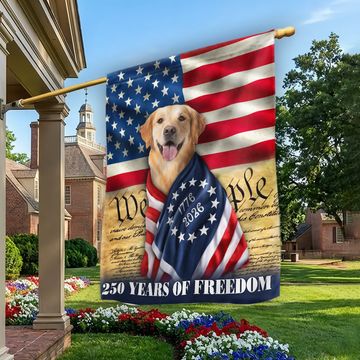 Discover 250 Years of Freedom Flag, Golden Retriever Wrapped in Glory US Flag