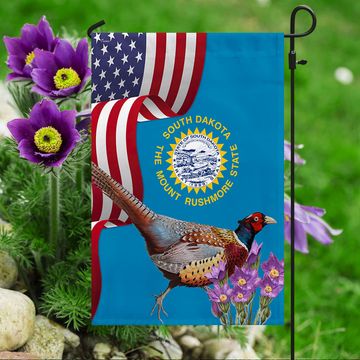 Discover South Dakota State Pasqueflower and Ring-necked Pheasant Flag MLN1141Fv17