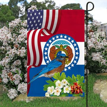 Discover Missouri State Bluebird and White Hawthorn Flower Flag MLN1141Fv32