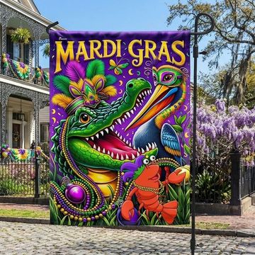 Discover FLAGWIX  Mardi Gras Alligator Crawfish Pelican Flag
