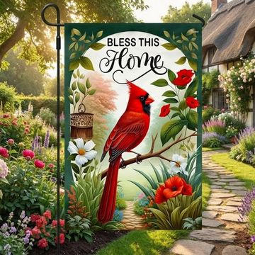 Discover Spring Bless This Home Flag with Cardinal Design for Outdoor Home Decor