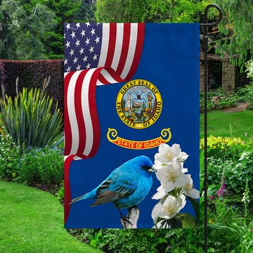 Discover Idaho State Mtn. Bluebird and Syringa Flower Flag MLN1141Fv43