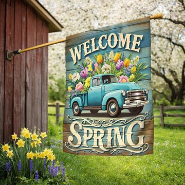 Discover Spring Decorative Welcome Spring Truck Flower Flag for Outdoor Home Decor