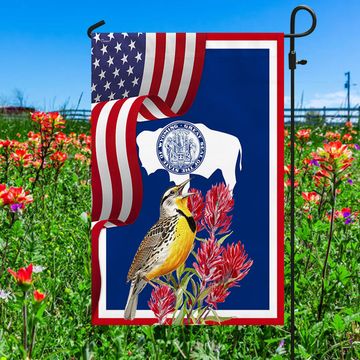Discover Wyoming Meadowlark Bird and Indian Paintbrush Flower Flag MLN1141Fv6
