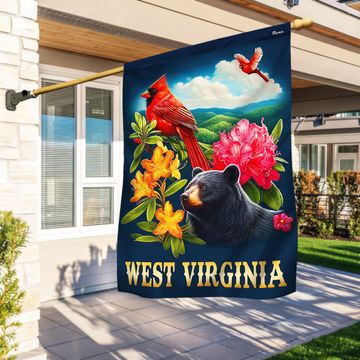 Discover West Virginia Black Bear and Cardinal and Rhododendron Flower Flag