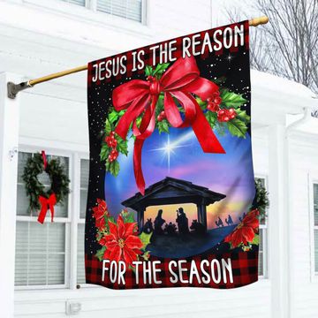 Discover Holy Family, Jesus Is The Reason For The Season Christmas Flag