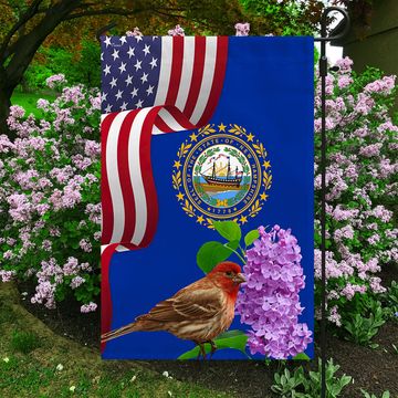 Discover New Hampshire State Purple Lilac Flower and Purple Finch Bird Flag MLN1141Fv41