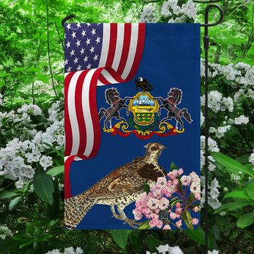 Discover Pennsylvania State Ruffed Grouse Bird and Mountain Laurel Flower Flag MLN1141Fv30
