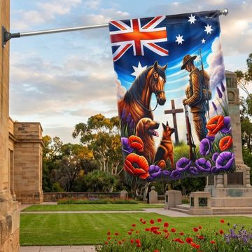 Discover FLAGWIX Anzac Day Animals in War Purple Poppy Australia Flag