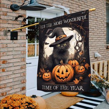 Discover Halloween Black Cat Witch Pumpkins Flag