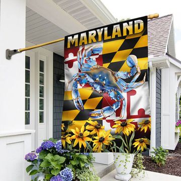Discover Maryland Blue Crab with Black-Eyed Susan Flowers Flag