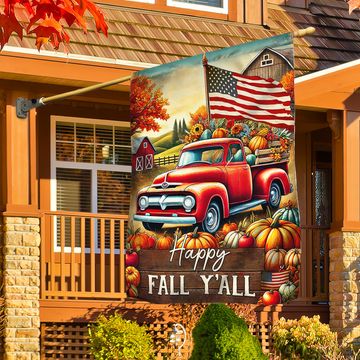Discover Fall Truck Thanksgiving Halloween Happy Fall Y'all Flag