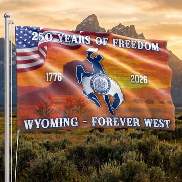 Discover America 250th Wyoming State Grommet Flag, WY Forever West 1776 2026 Decor