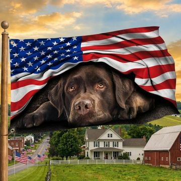 Discover Chocolate Labrador Retriever. American Patriot Grommet Flag THH2903GFv5