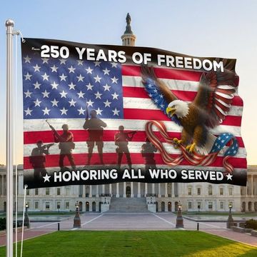 Discover 250 Years of Freedom Flag | American Eagle Veterans Grommet Flag