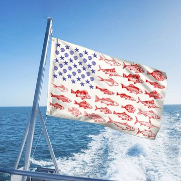 Discover Fish and Sea Shells American Grommet Flag - Coastal Decor Gift for Ocean Lovers