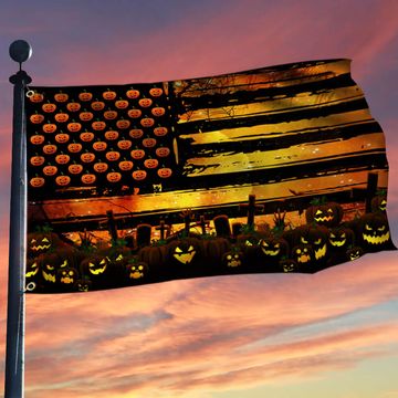 Discover Halloween Flag Pumpkin Jack O Lantern Pumpkin Grommet Flag THB2467GF1