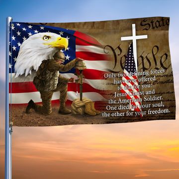 Discover Owe To Jesus Christ And The American Soldier Grommet Flag. Veteran Christ Cross Grommet Flag