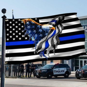 Discover The Thin Blue Line. Police. Law Enforcement American Eagle Flag