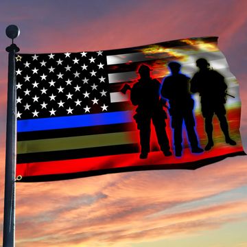 Discover Police Military and Fire Thin Line USA Blue Green Red Line Grommet Flag